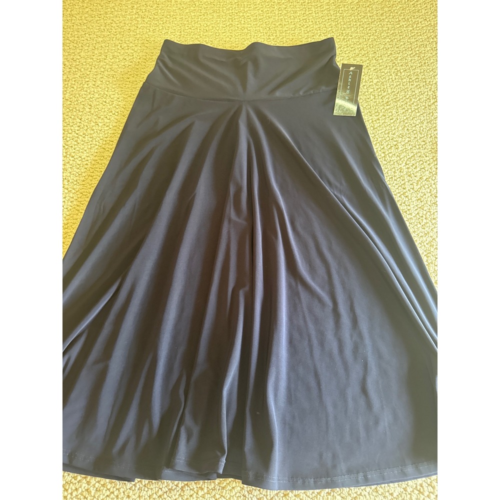 Ashley Blue Navy Blue Skirt Size S Small A-Line Midi Stretch Jersey Made in USA